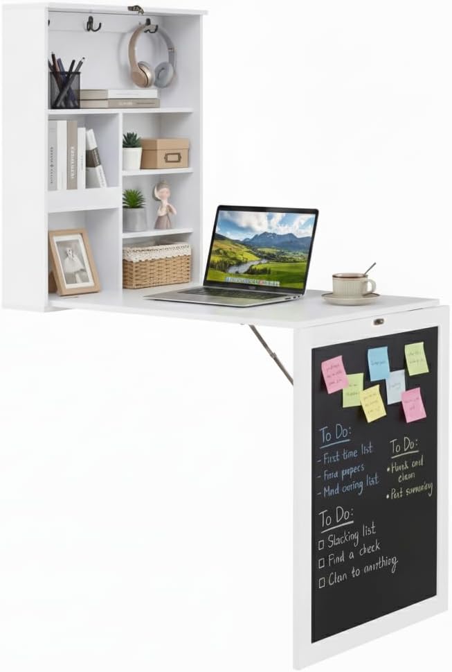 Wall Mount Desk with Chalkboard & Shelves