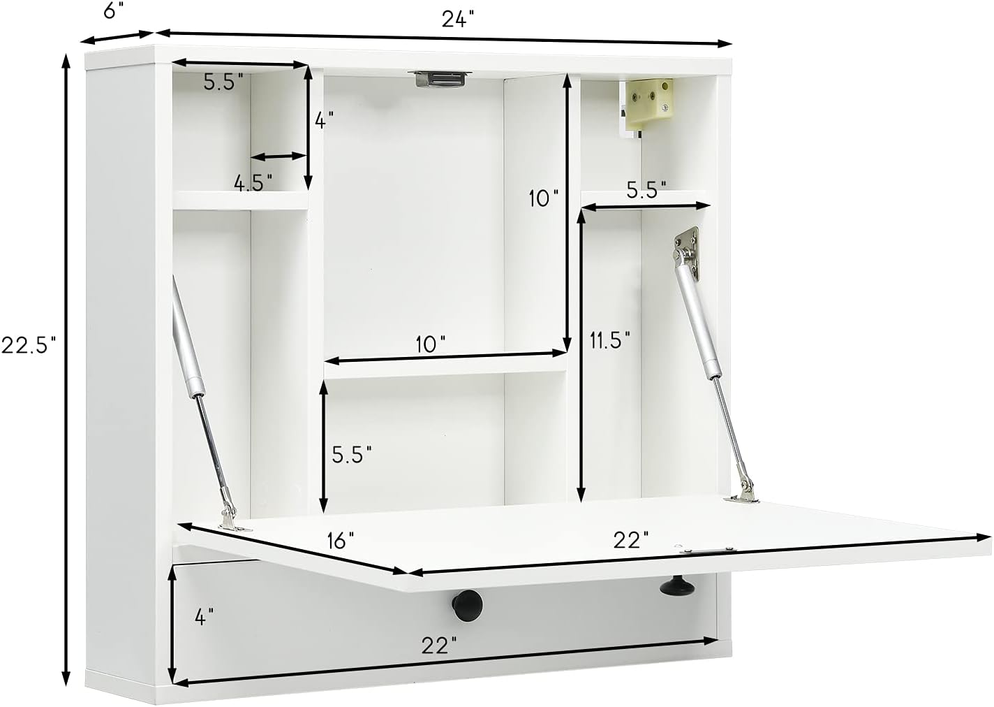 Pneumatic Wall Mount Desk with Drawer White