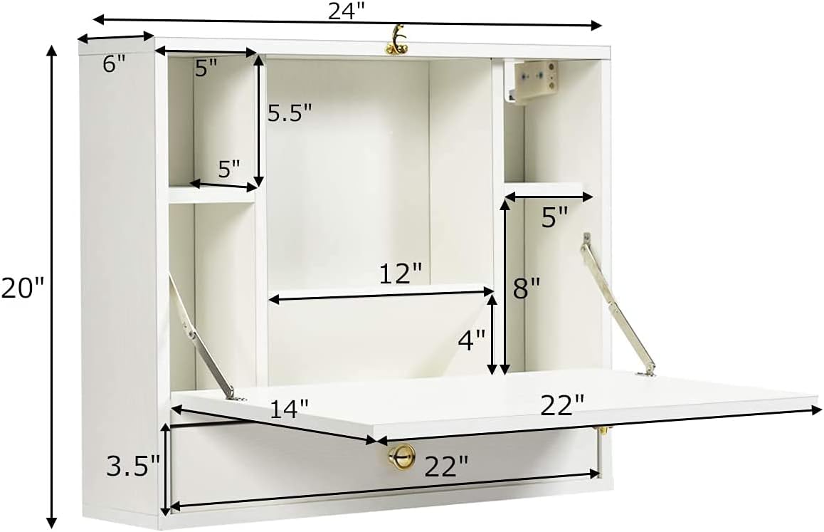 Wall Mount Folding Desk with Storage