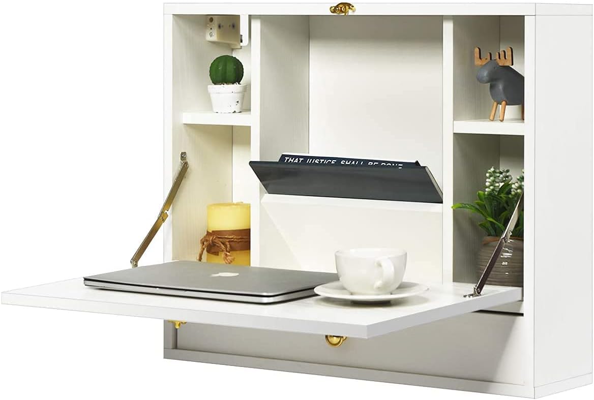 Wall Mount Folding Desk with Storage