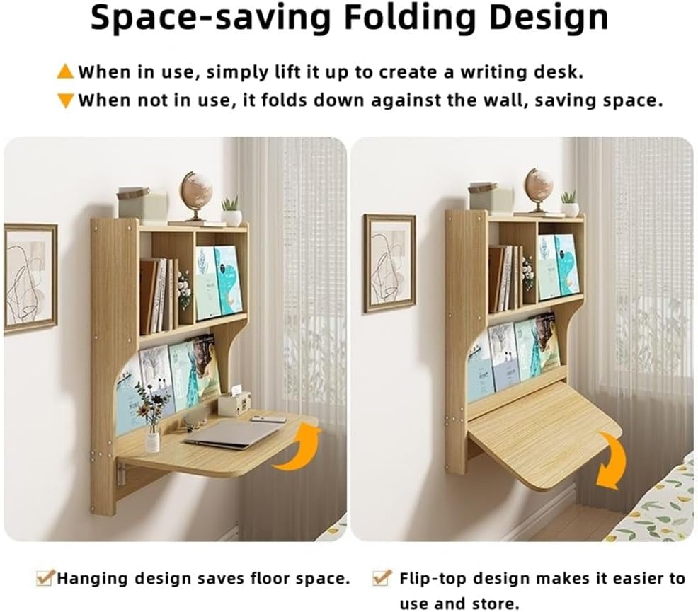 Wall Mount Foldable Desk with Bookshelf