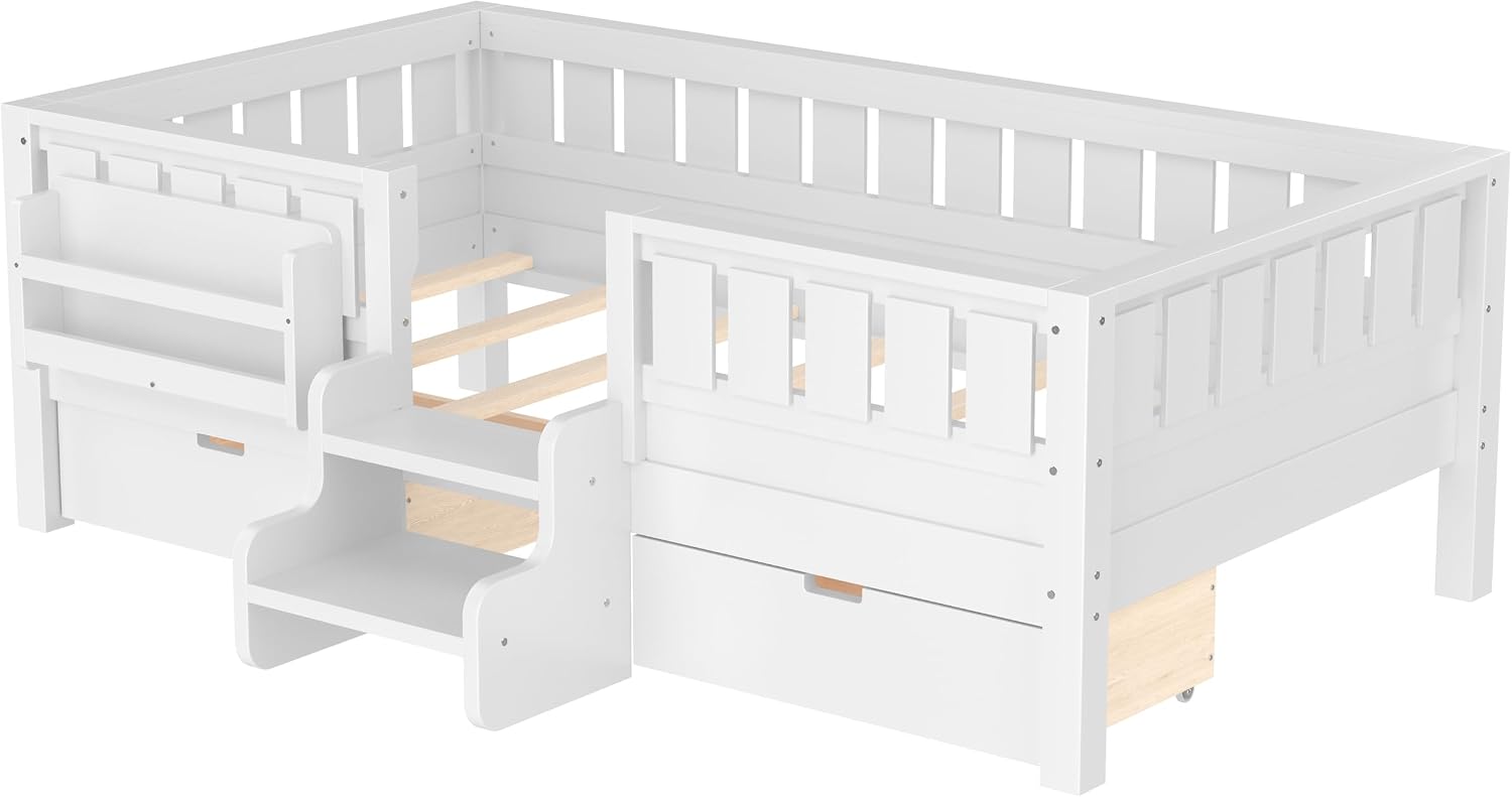 Twin Kids Platform Bed Storage White