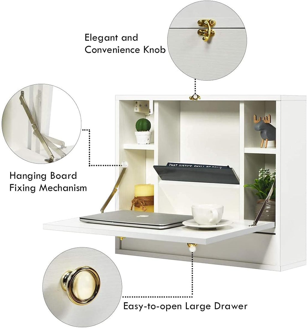 Wall Mount Folding Desk with Storage