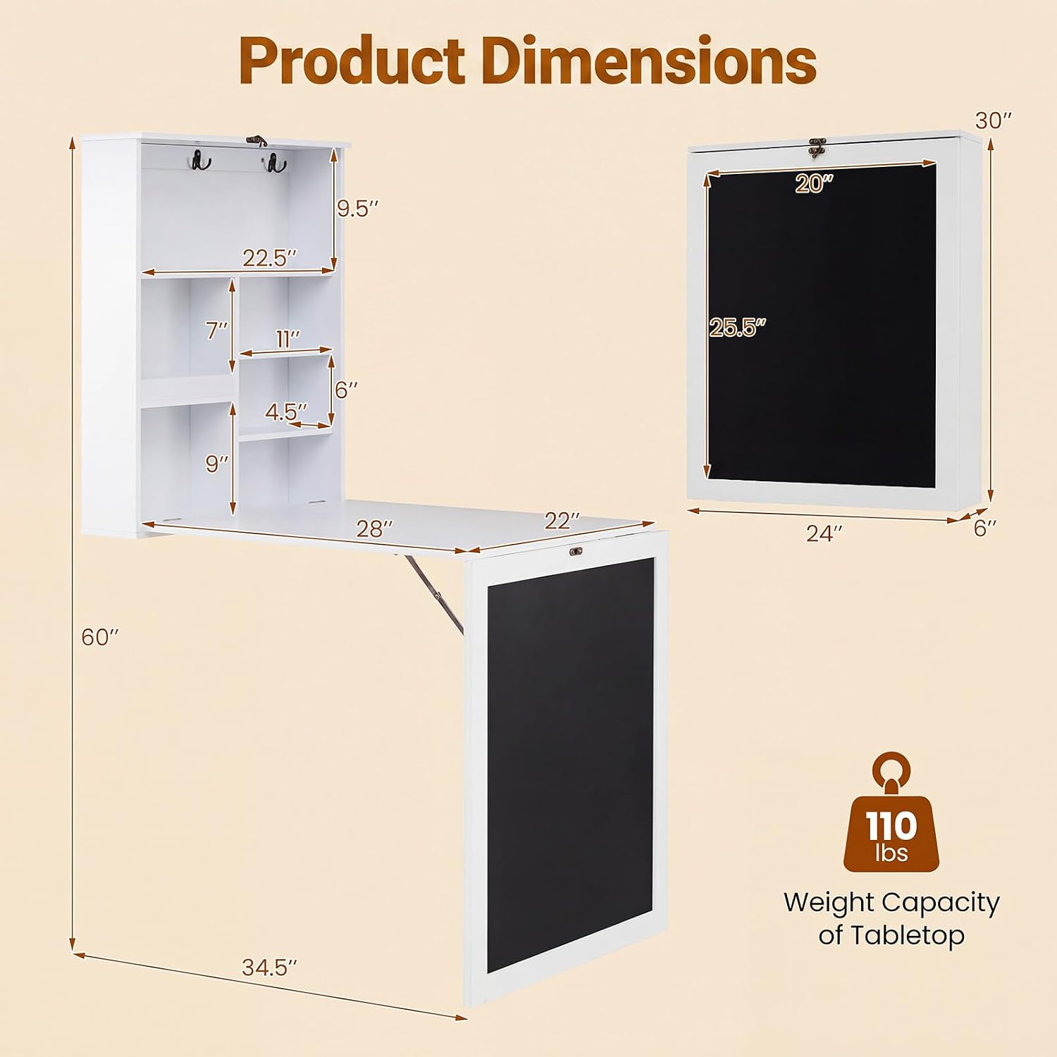 Wall Mount Desk with Chalkboard & Shelves