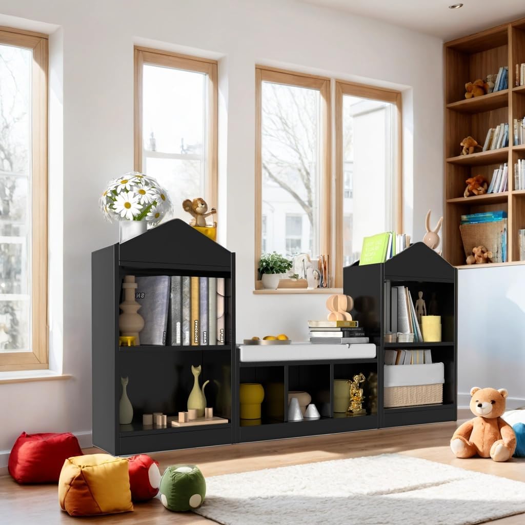 Kids Reading Nook Storage Bench Black