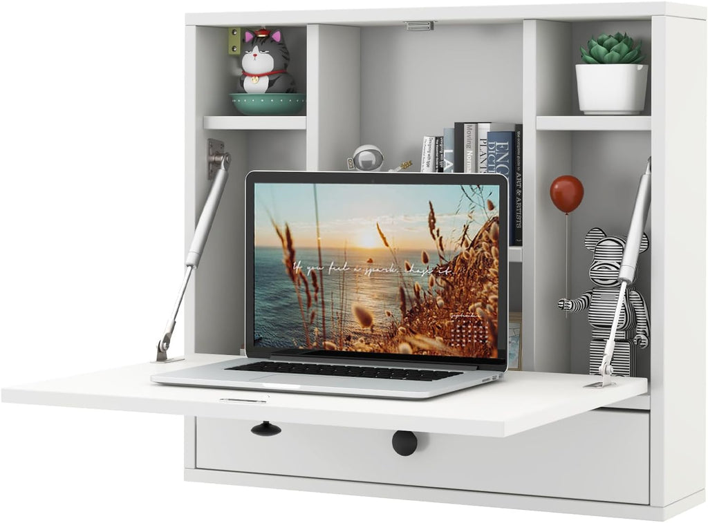 Floating Fold Wall Desk with Drawer White