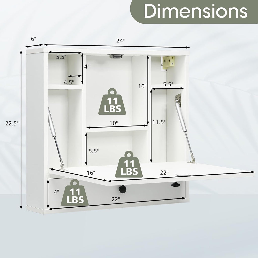 Floating Fold Wall Desk with Drawer White