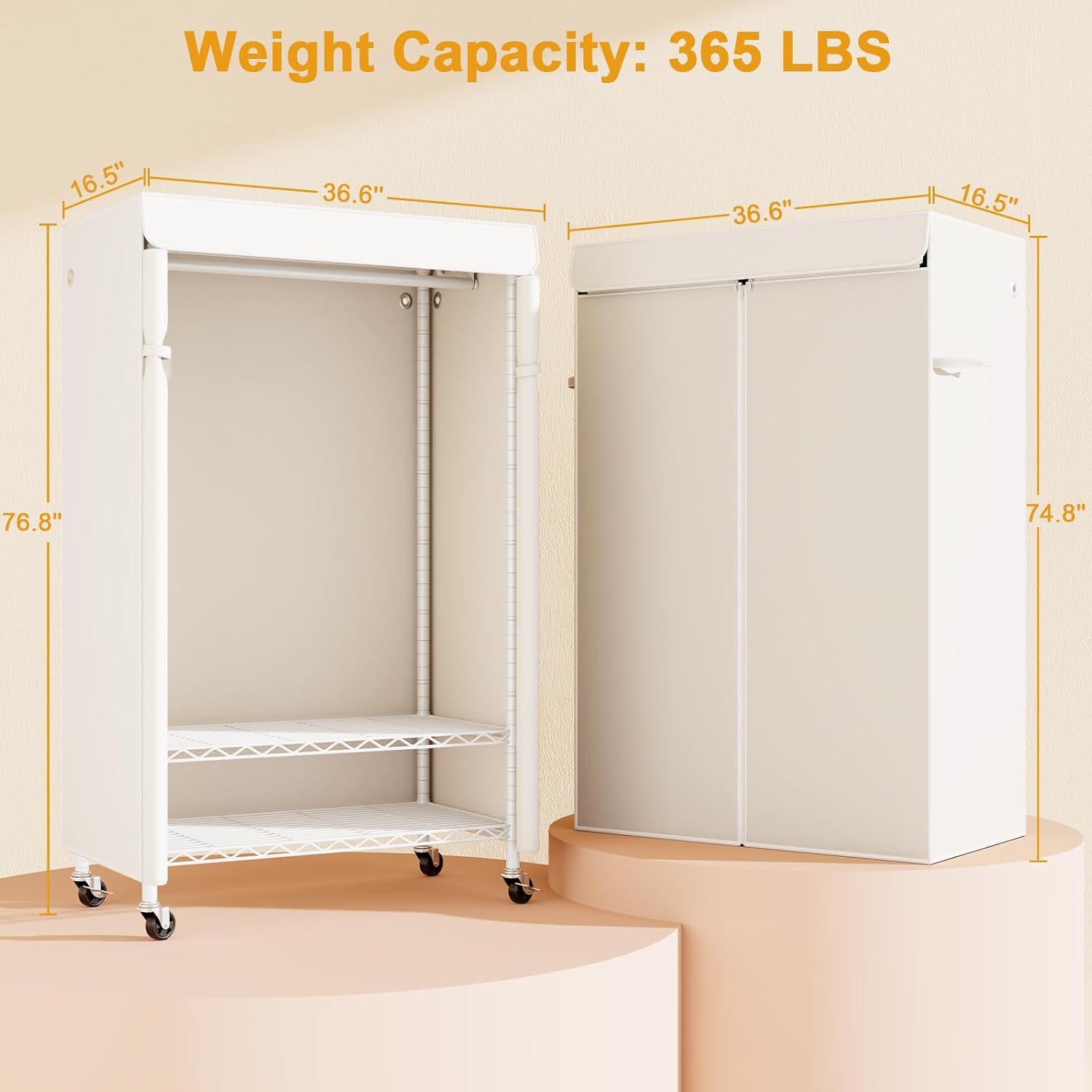 Rolling Garment Rack with Cover White