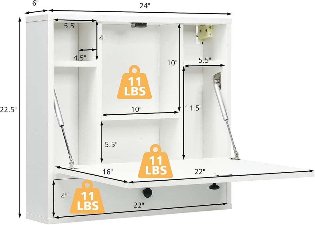 Wall Mount Fold Desk with Drawer White