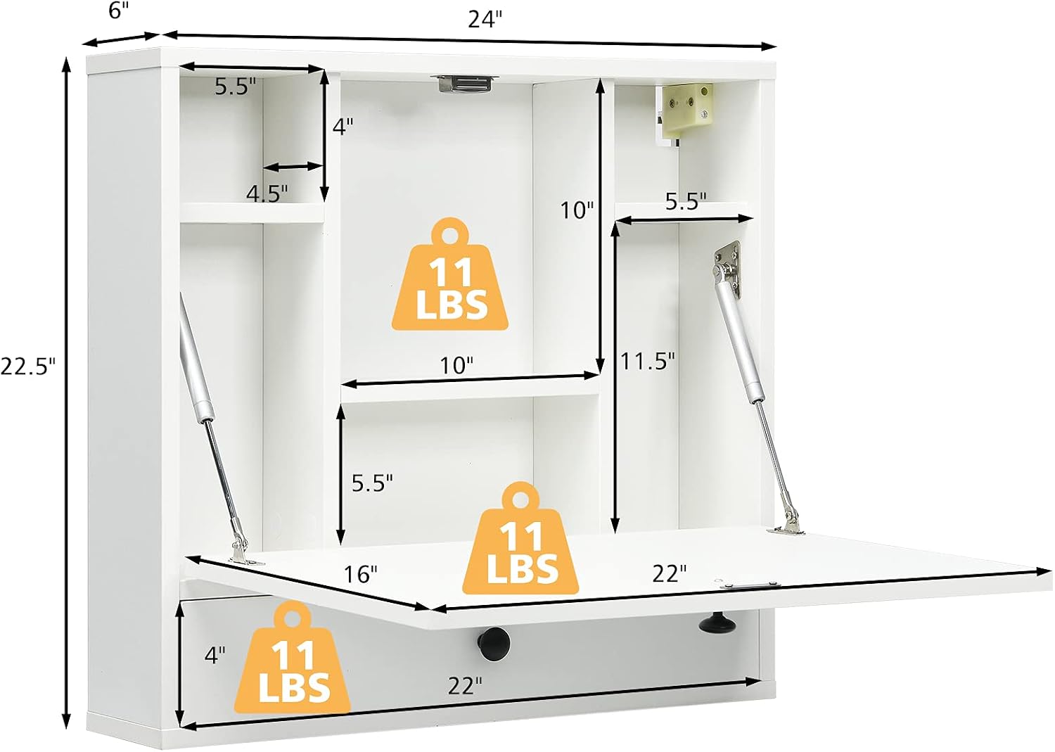 Wall Mount Fold Desk with Drawer White