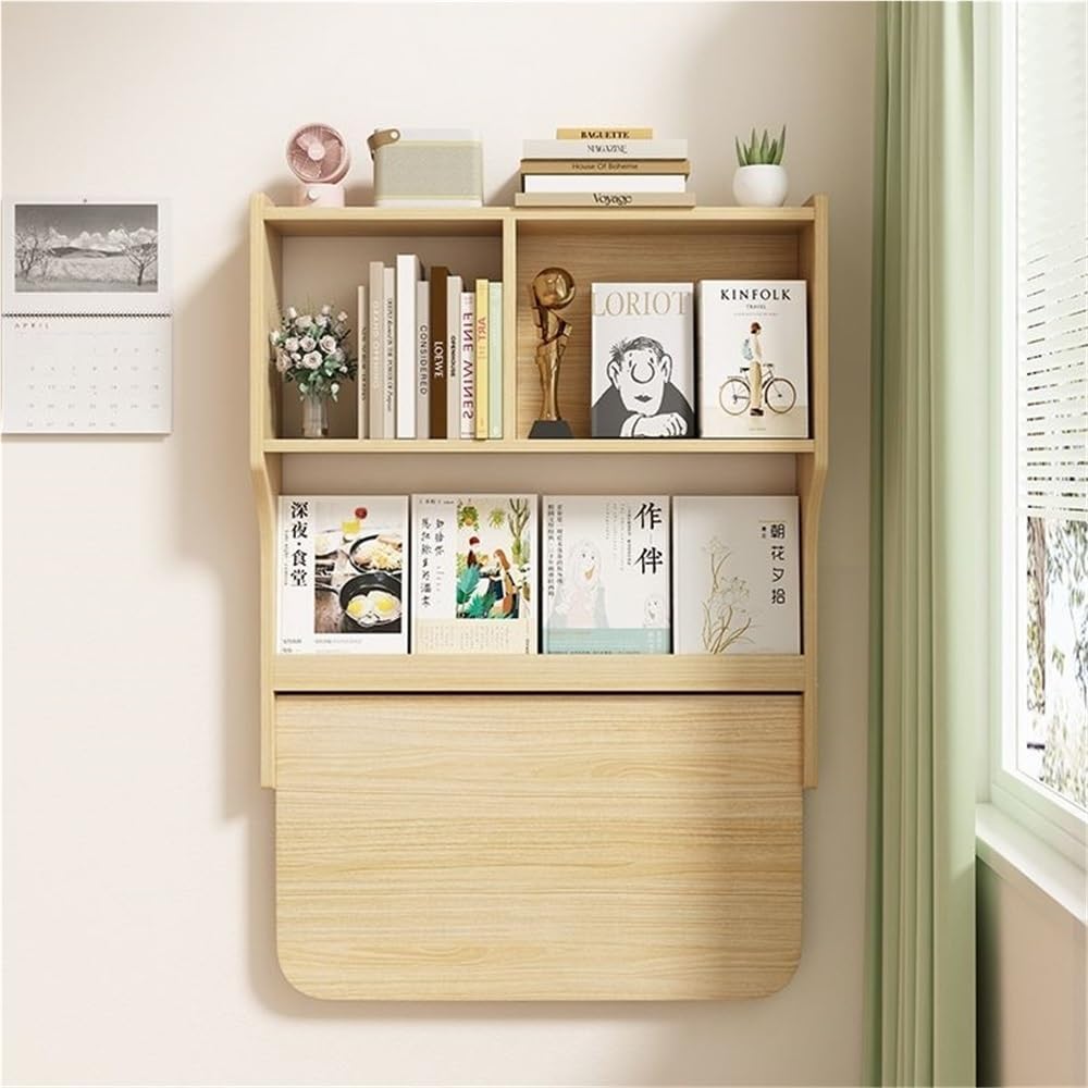 Wall Mount Foldable Desk with Bookshelf