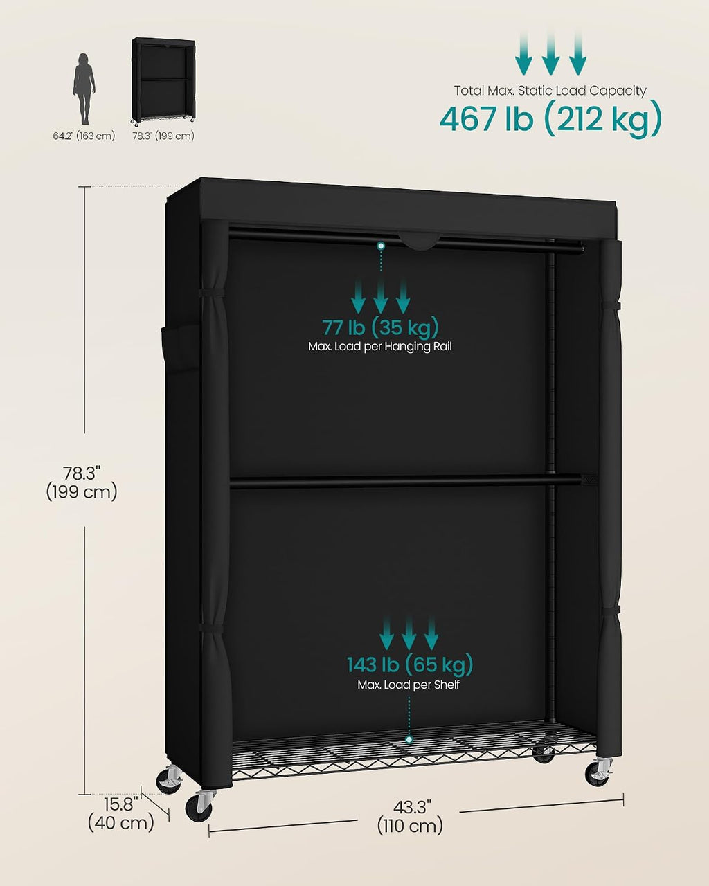 Rolling Garment Rack with Fabric Cover
