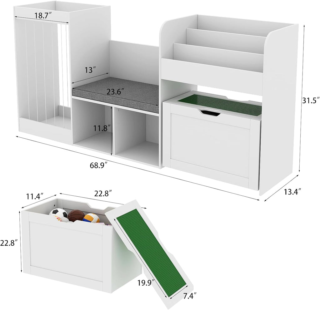 Kids Reading Nook Storage Bench White