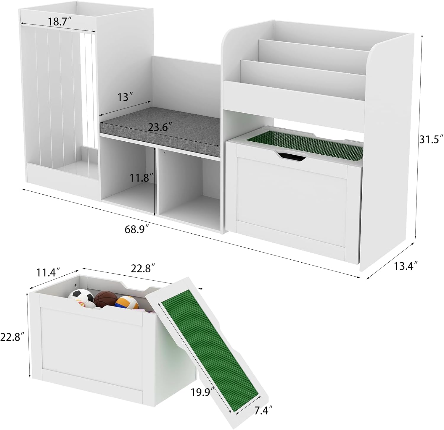 Kids Reading Nook Storage Bench White