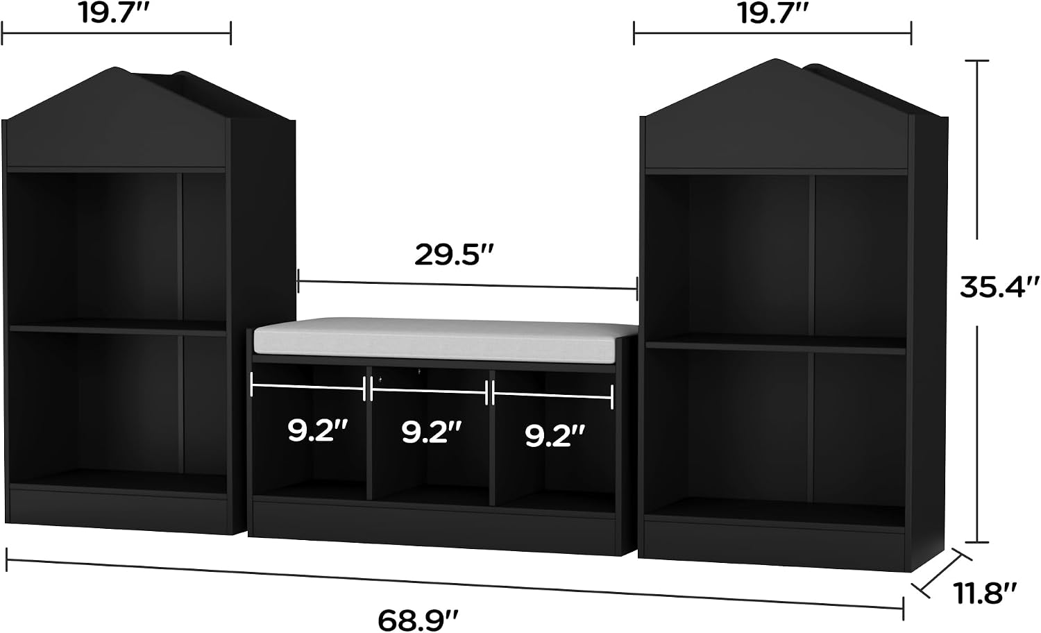 Kids Reading Nook Storage Bench Black