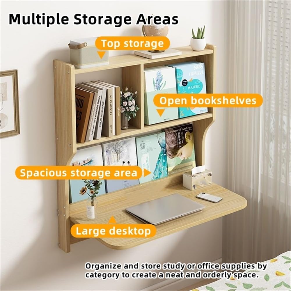 Wall Mount Foldable Desk with Bookshelf