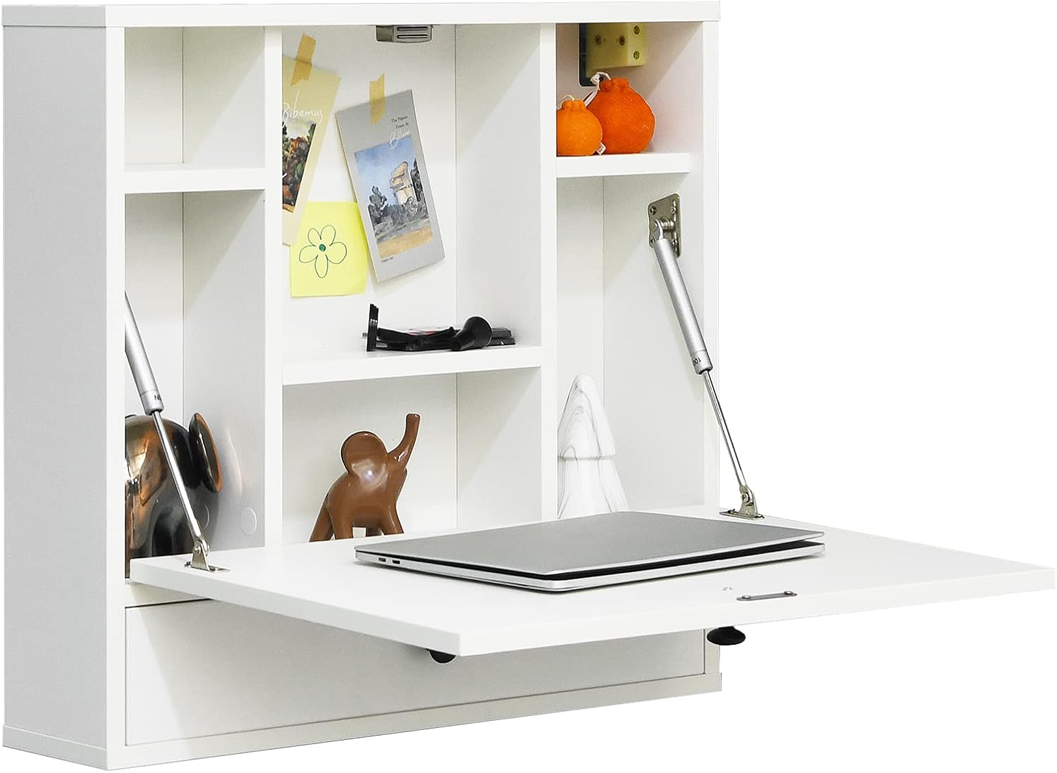Pneumatic Wall Mount Desk with Drawer White