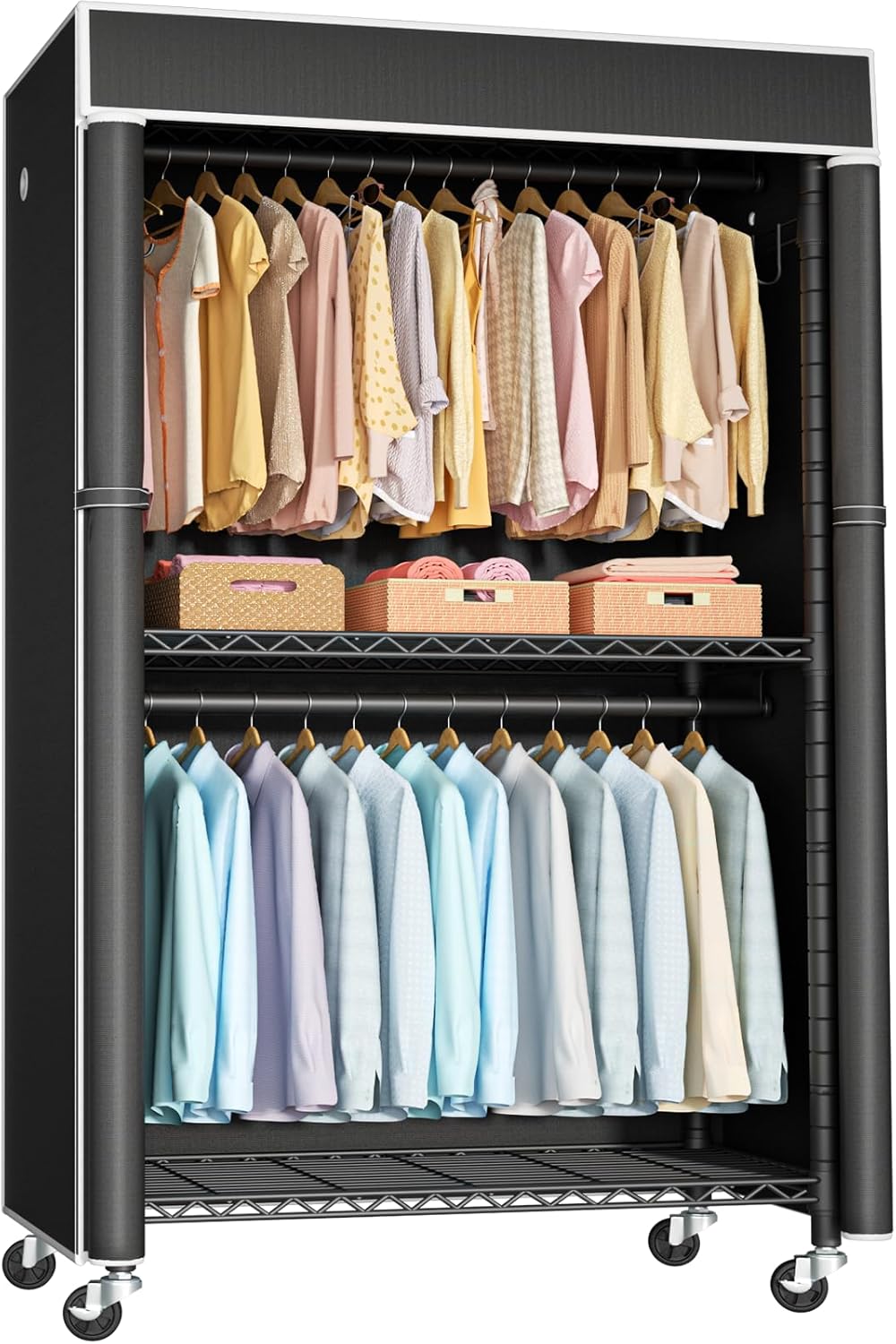 Rolling Garment Rack with Cover Black