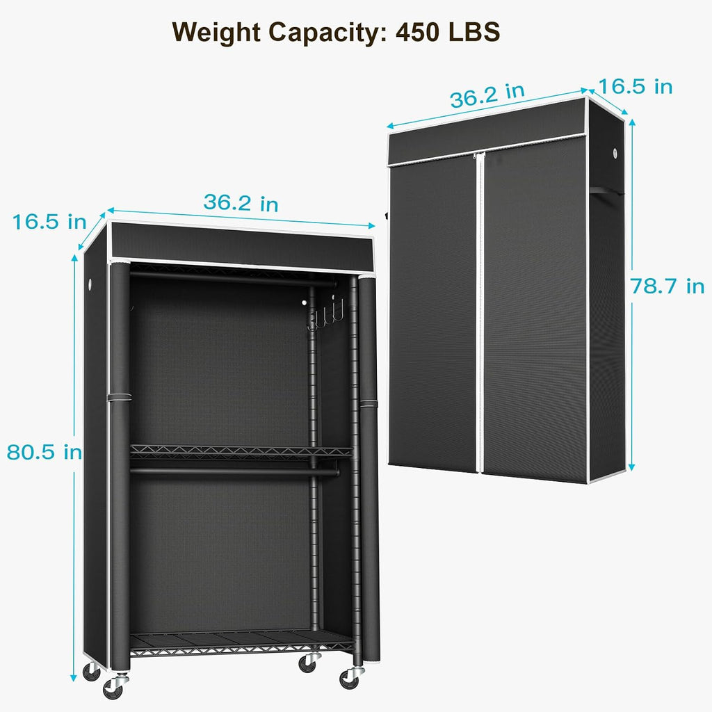 Rolling Garment Rack with Cover Black