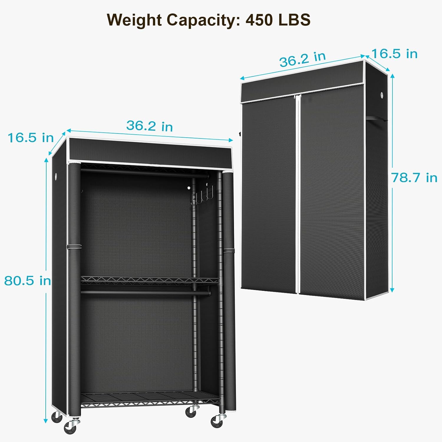 Rolling Garment Rack with Cover Black