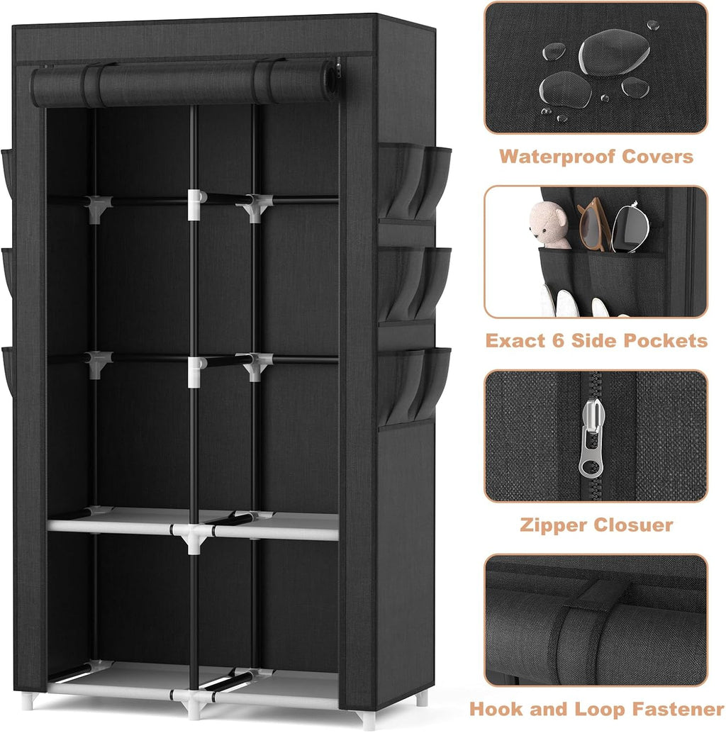 Covered Wardrobe Closet with Side Pockets