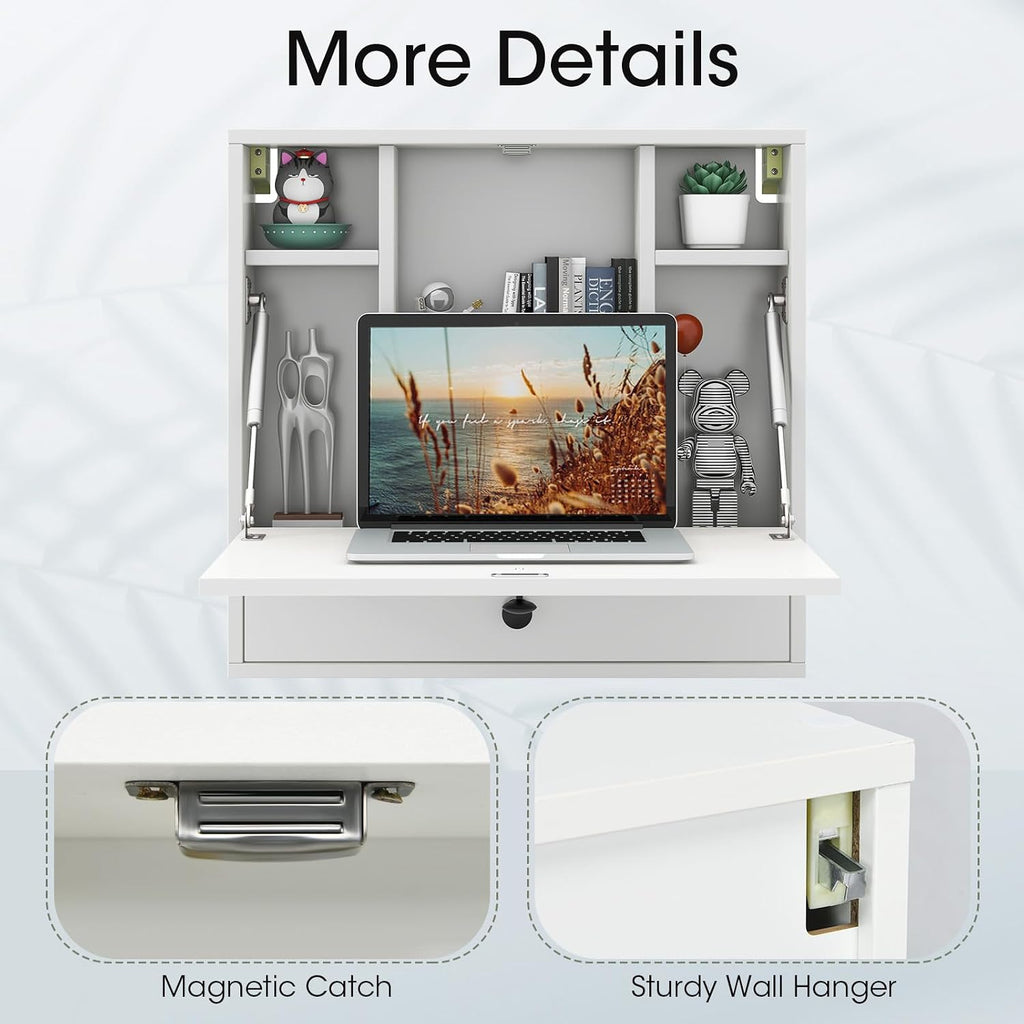 Floating Fold Wall Desk with Drawer White