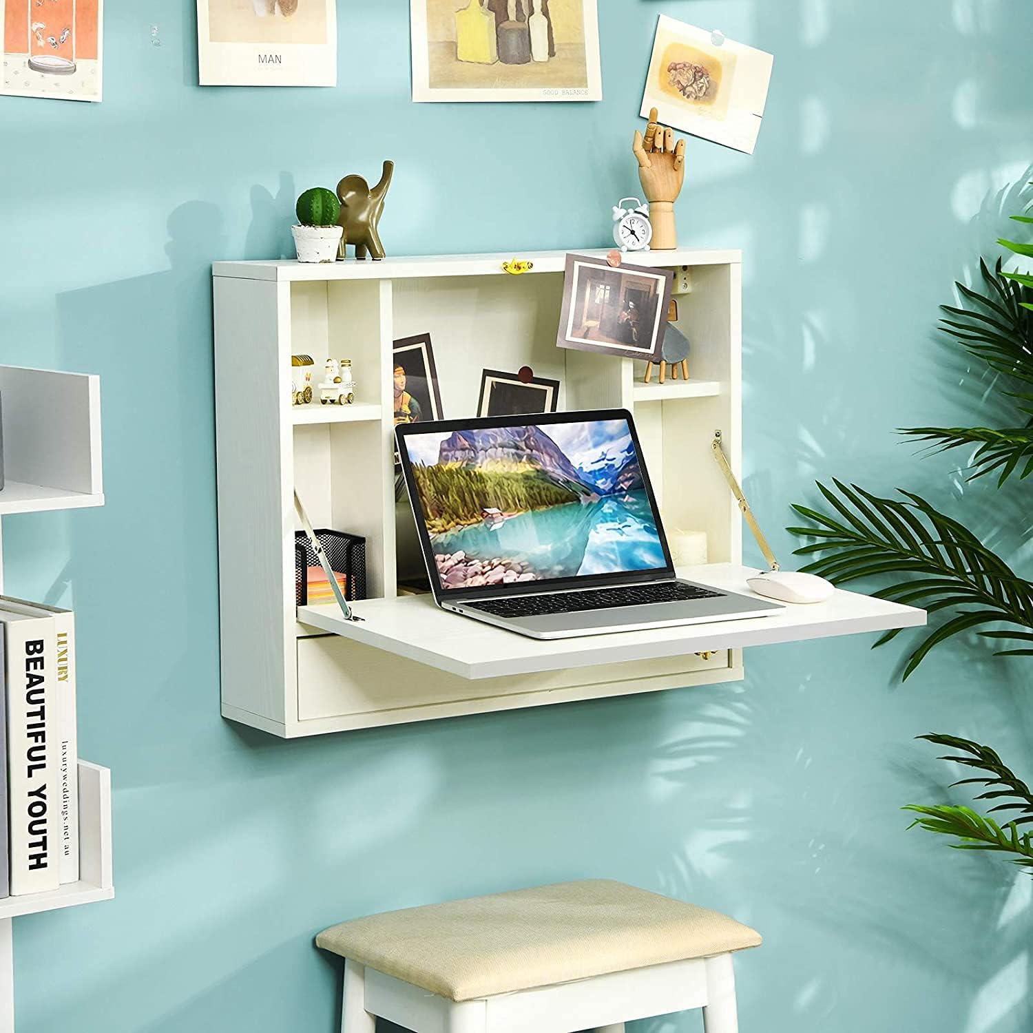 Wall Mount Folding Desk with Storage