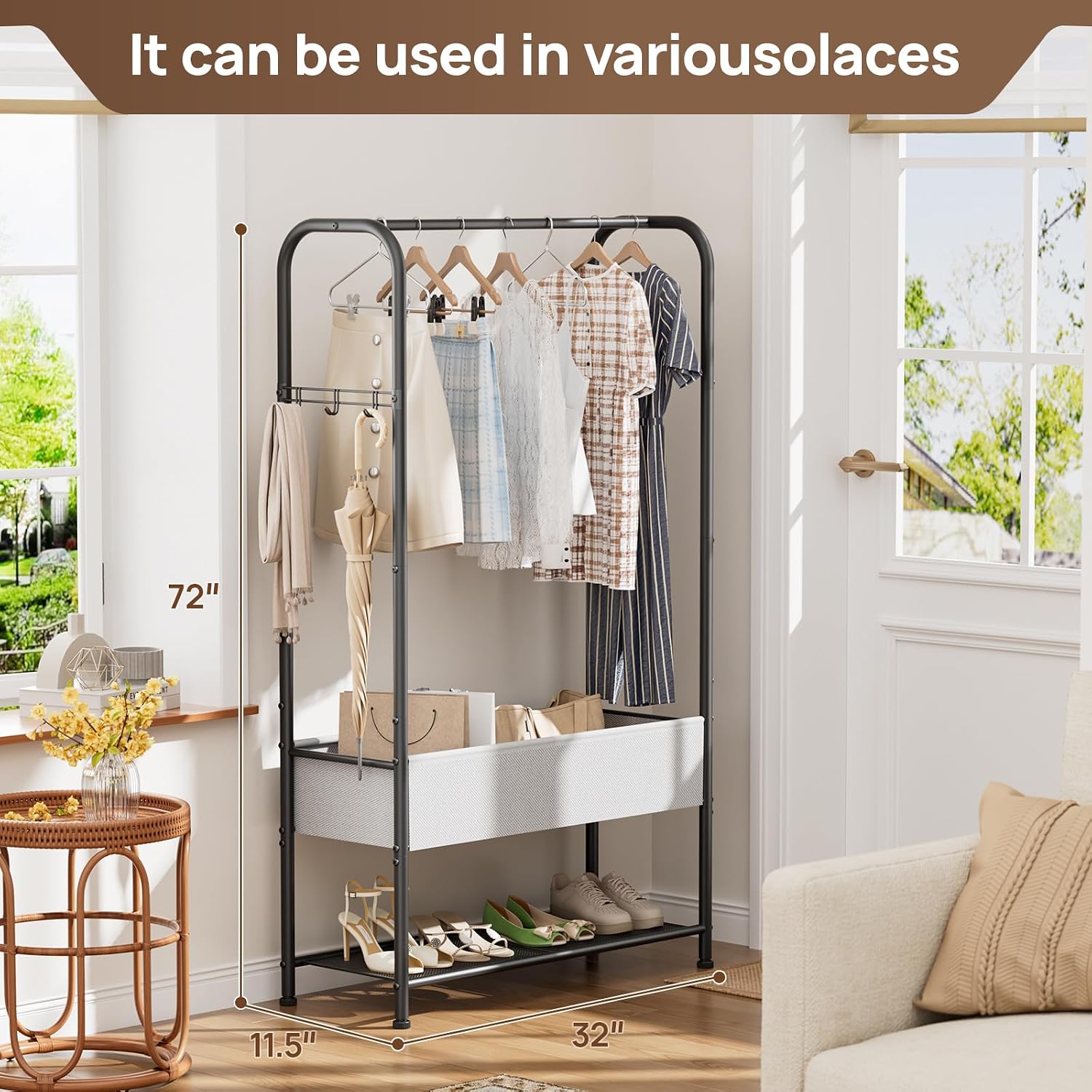 Metal Freestanding Garment Rack Black