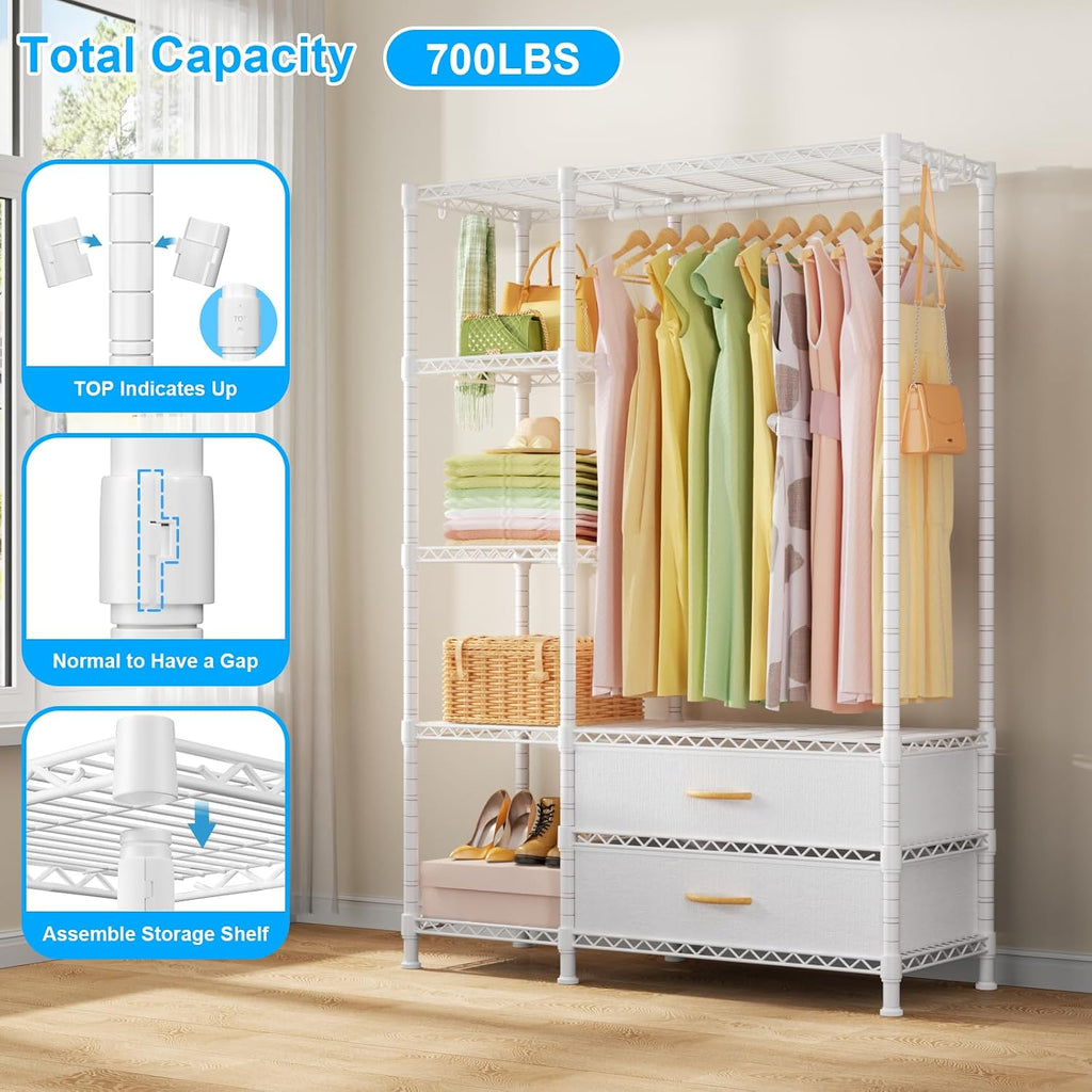 Garment Rack with Fabric Drawers White