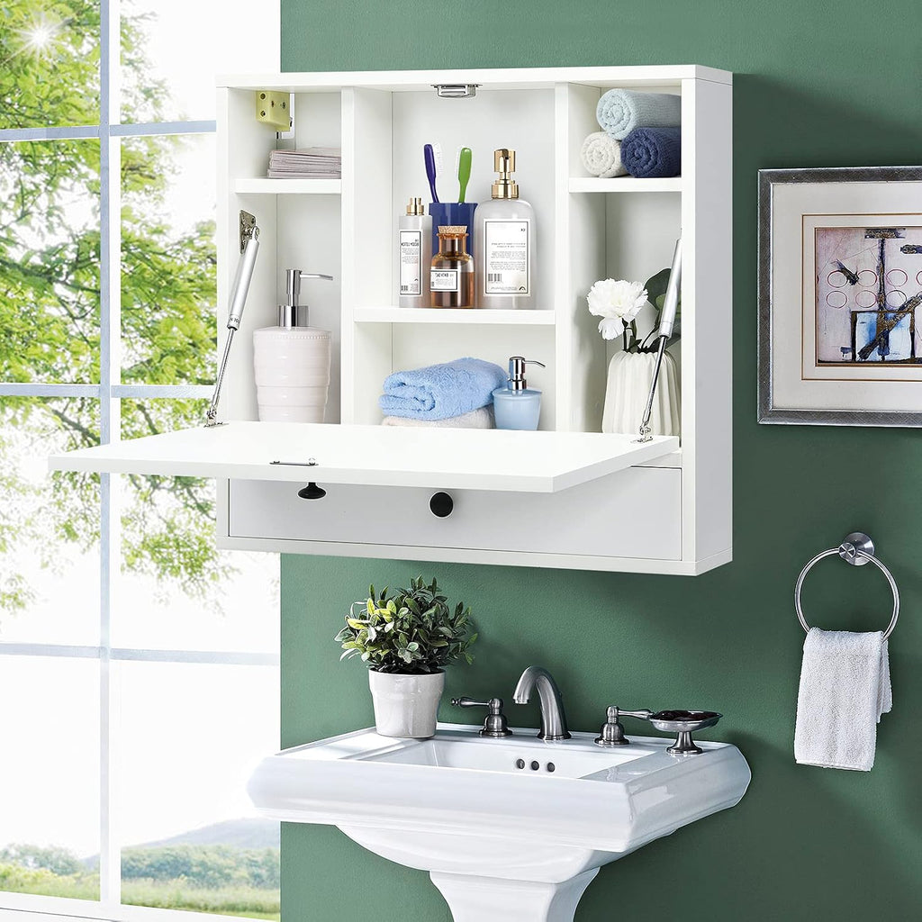 Wall Mount Fold Desk with Drawer White