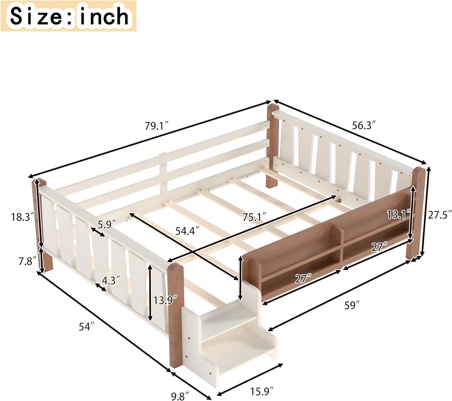 Montessori Kids Floor Bed with Rails
