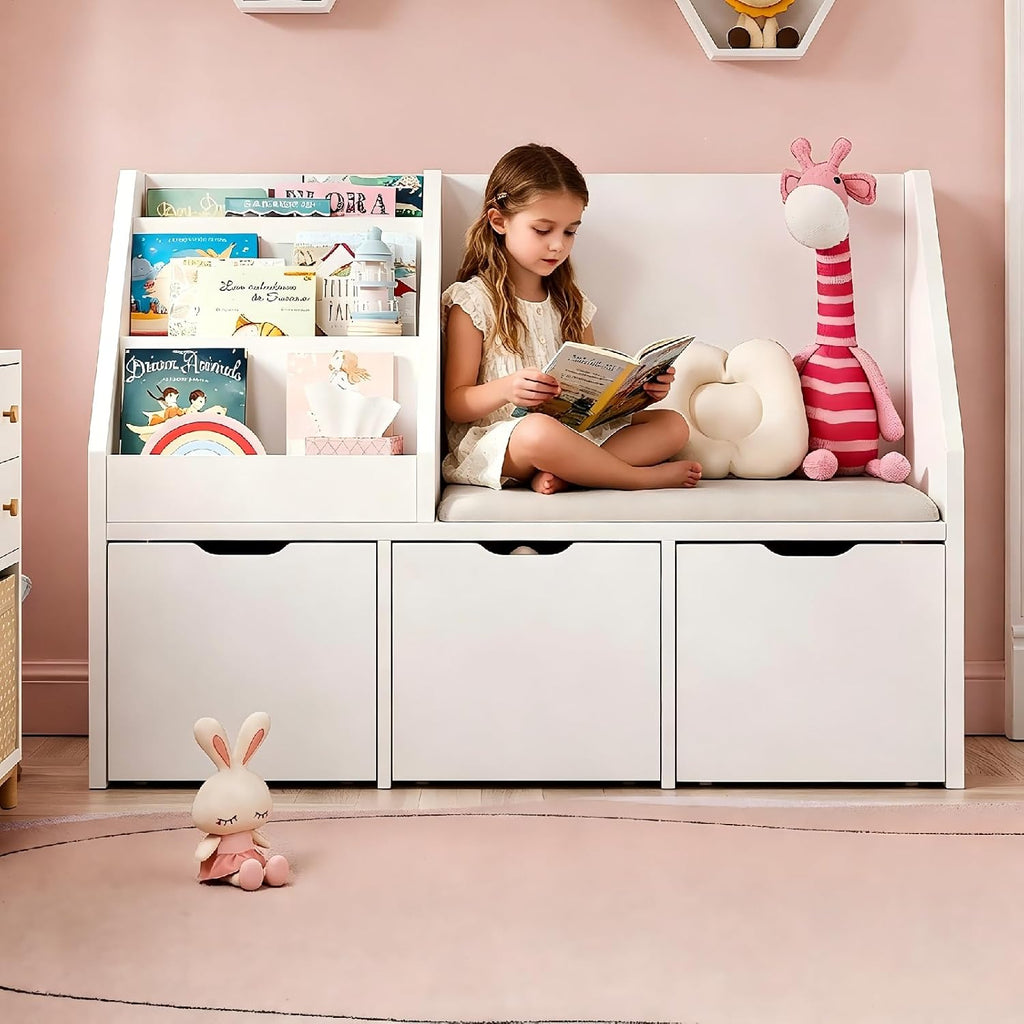 Kids Reading Nook Storage Bench White