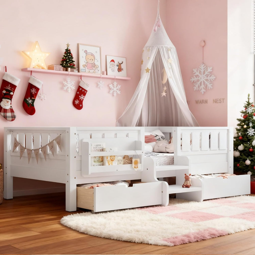Twin Kids Platform Bed Storage White