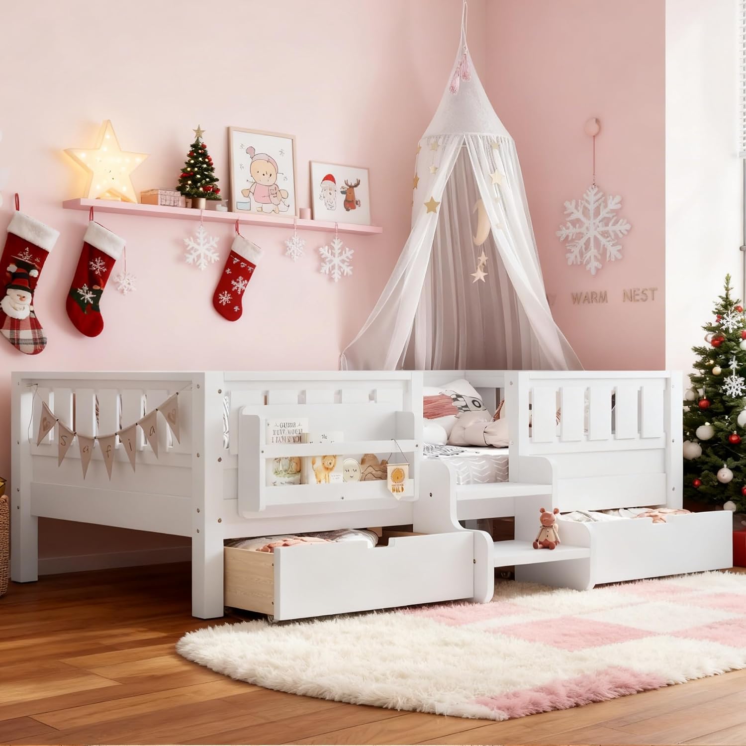 Twin Kids Platform Bed Storage White