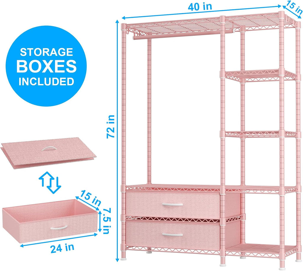 Garment Rack with Fabric Drawers Pink