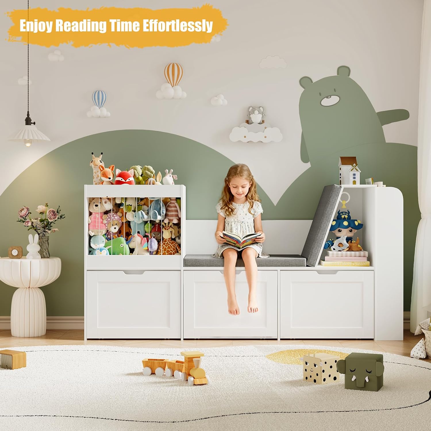Kids Reading Nook Storage Bench White