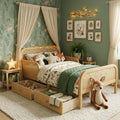 Full Rattan Kids Platform Bed with Drawers Natural