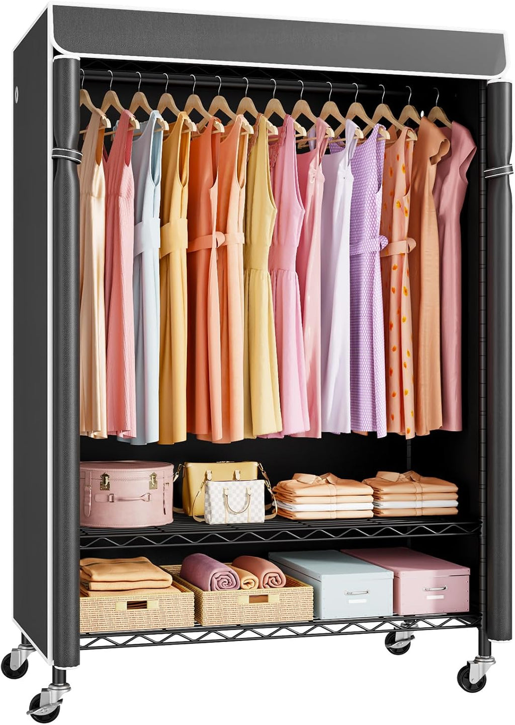 Rolling Garment Rack with Cover Black