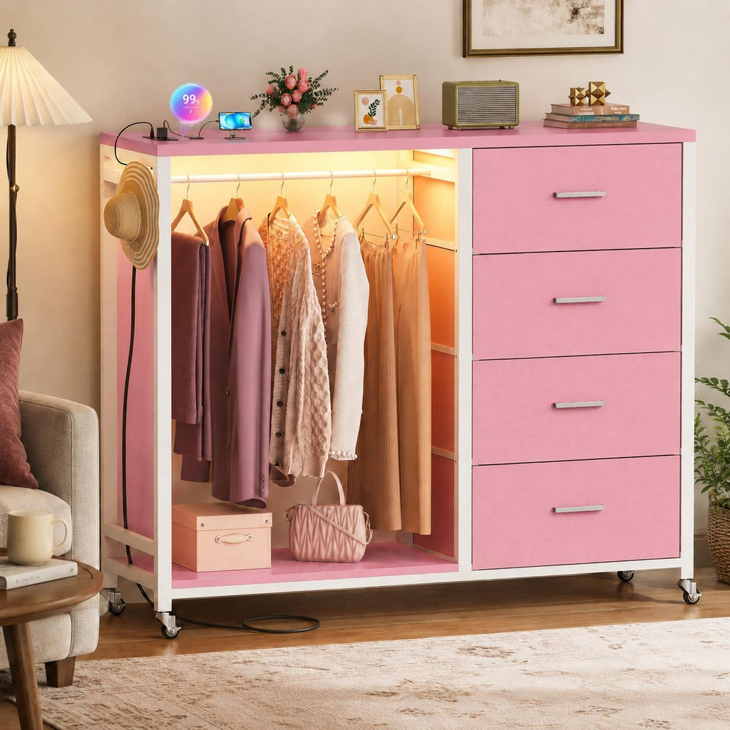 LED Garment Rack with Storage Drawers