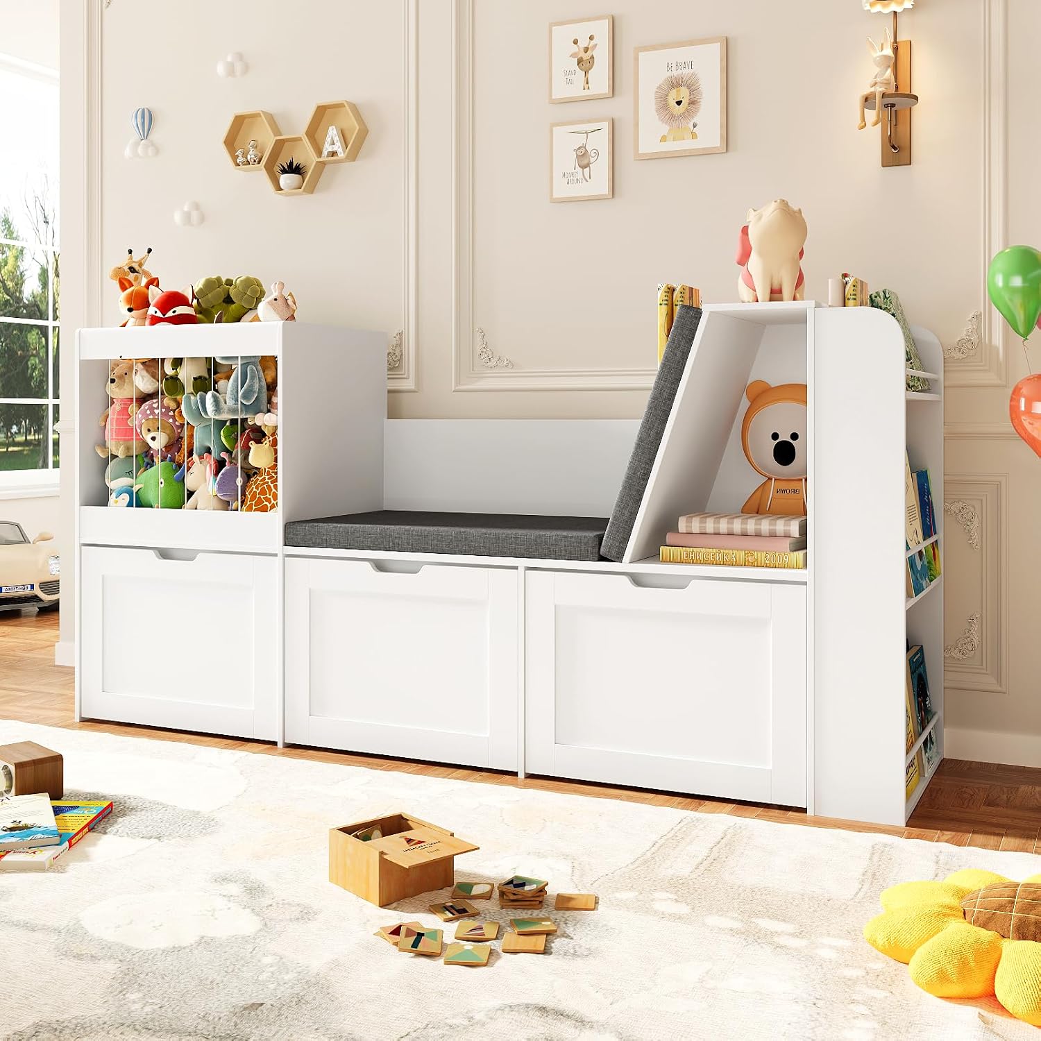 Kids Reading Nook Storage Bench White