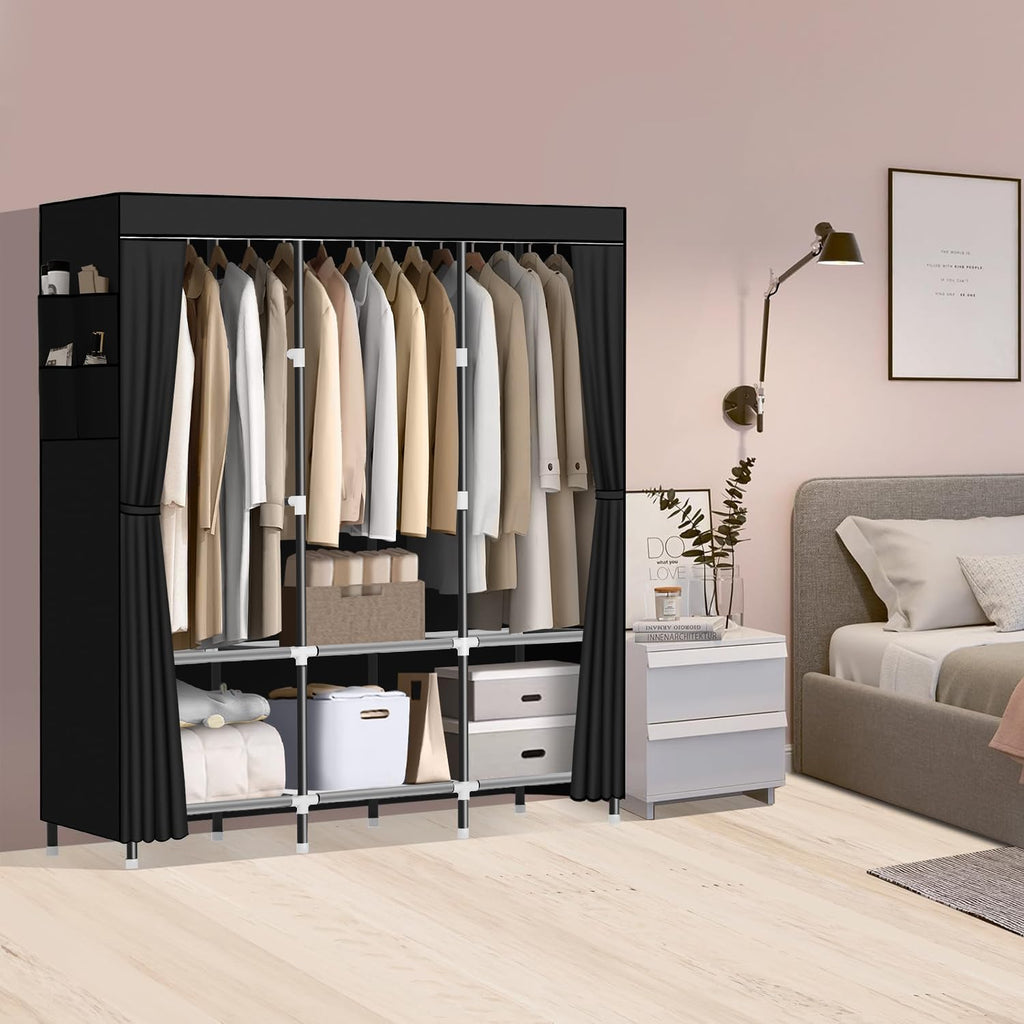 Portable Wardrobe Closet with Side Pockets