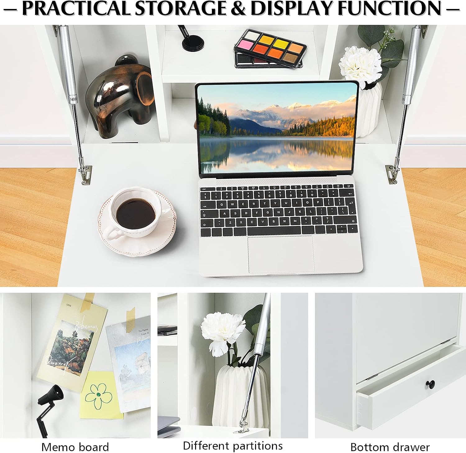 Wall Mount Fold Desk with Drawer White