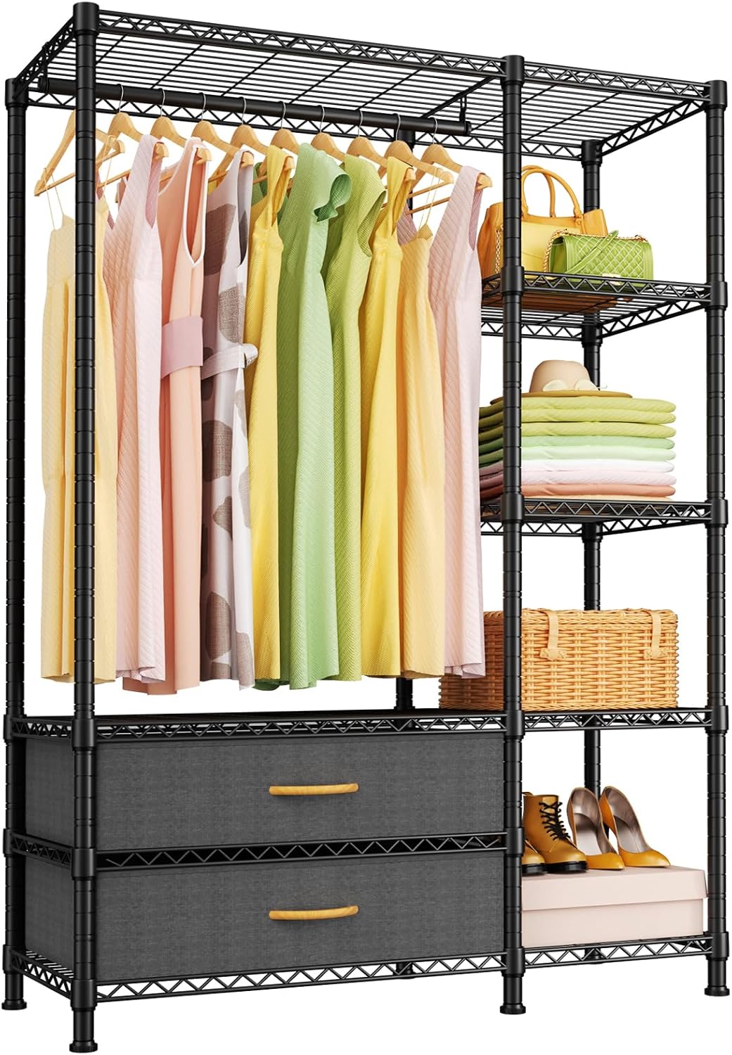 Garment Rack with Fabric Drawers Black