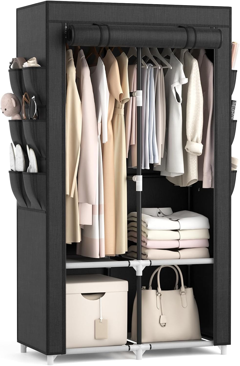 Covered Wardrobe Closet with Side Pockets