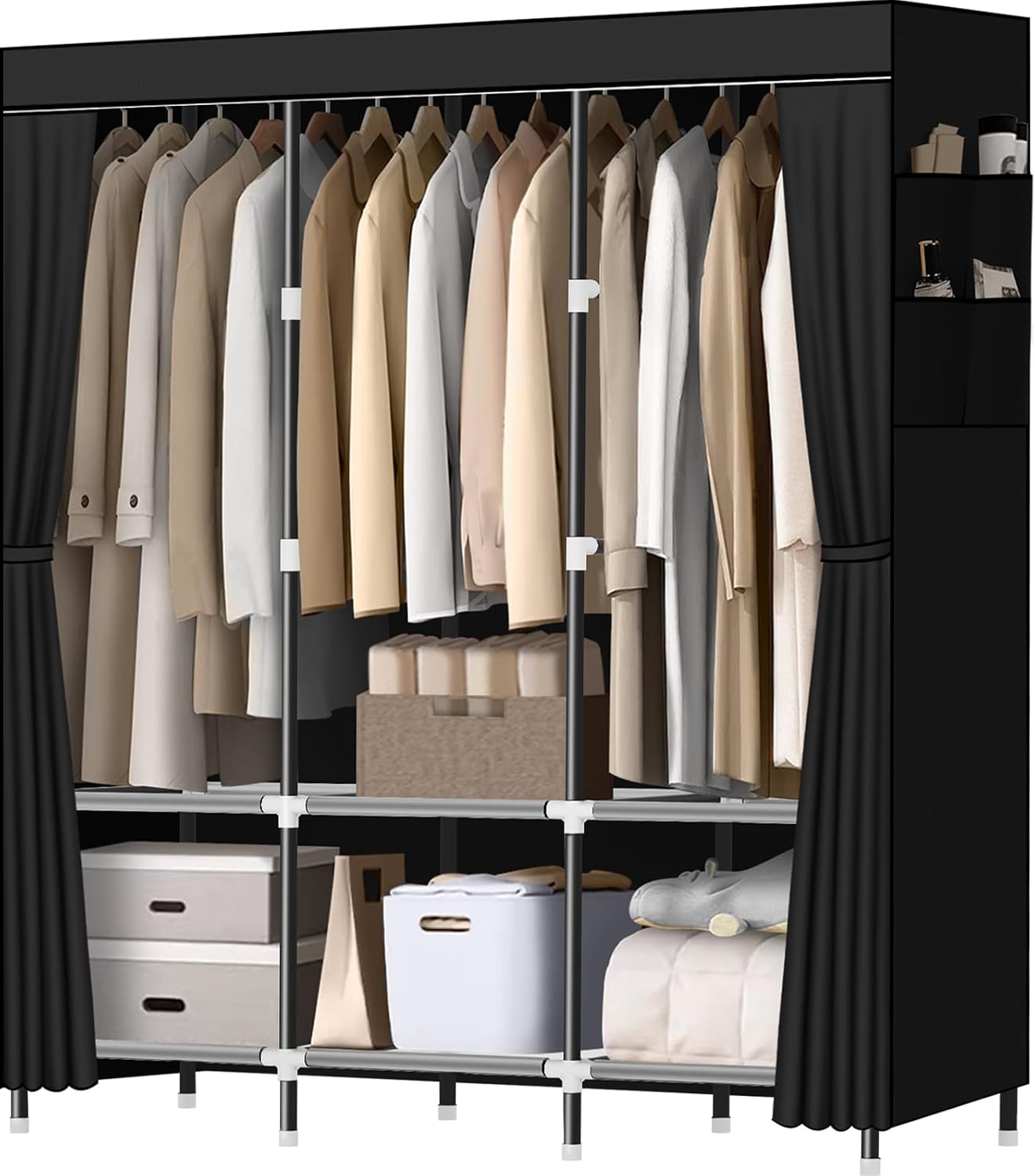 Portable Wardrobe Closet with Side Pockets