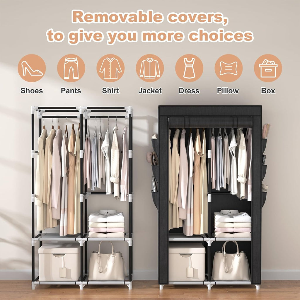 Covered Wardrobe Closet with Side Pockets