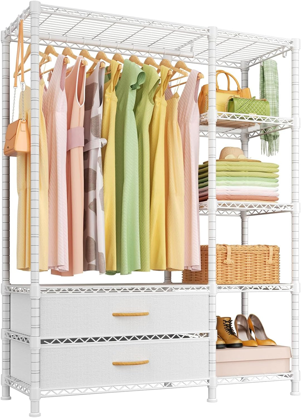 Garment Rack with Fabric Drawers White