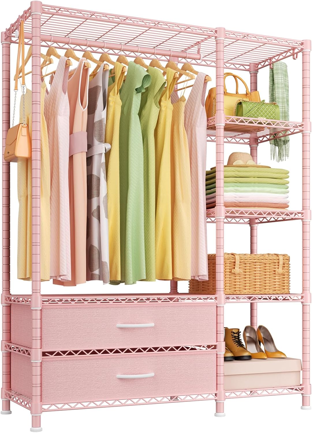 Garment Rack with Fabric Drawers Pink