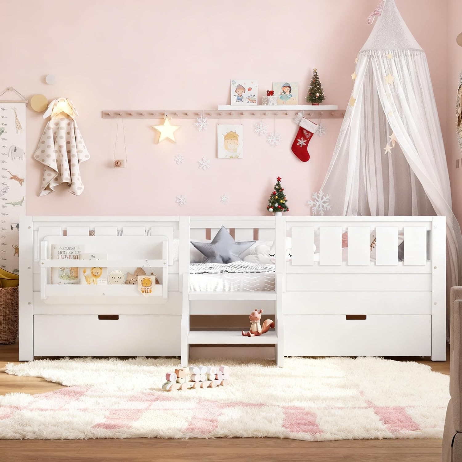 Twin Kids Platform Bed Storage White
