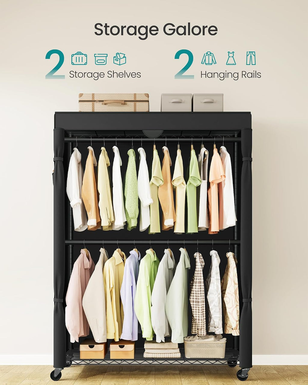 Rolling Garment Rack with Fabric Cover